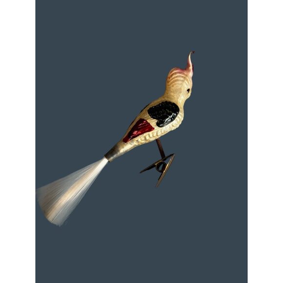 Vintage German Glass Cockatiel Clip Bird Ornament Spun Glass Tail Rare 6" - Picture 9 of 11